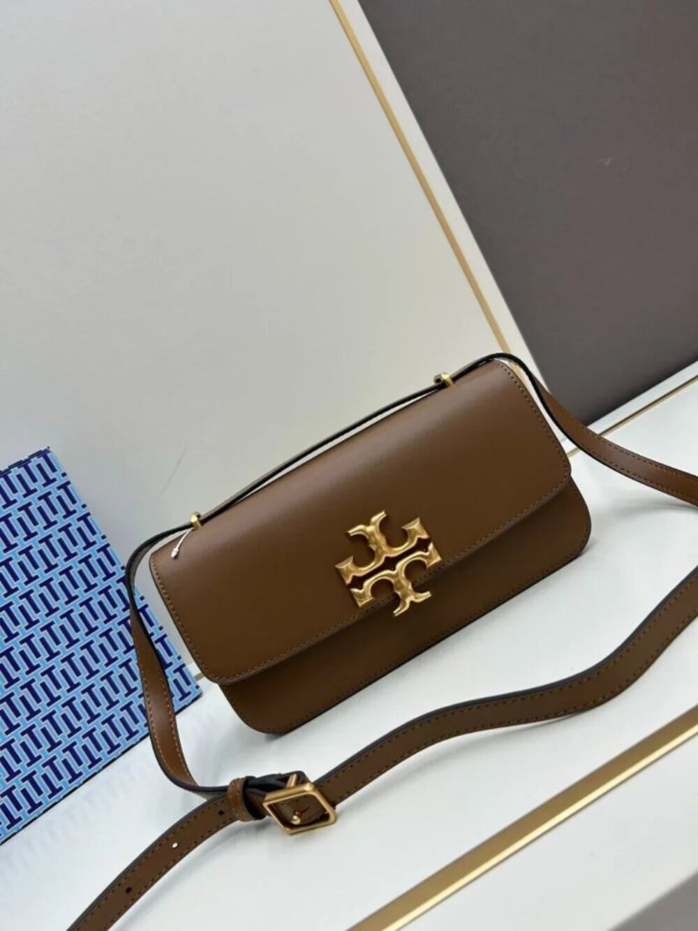 Eleanor Brown Leather Shoulder Crossbody Flap Bag